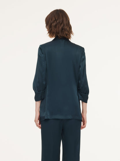 Triacetate Blend Ruched Sleeve Women Blazer