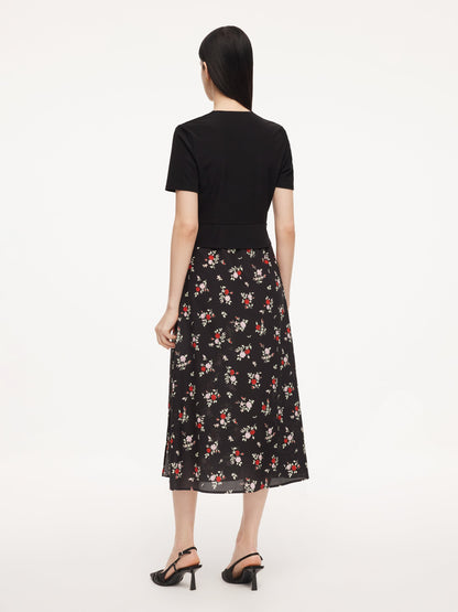 16MM Mulberry Silk Acetate Blend Patchwork Women Side Slit Maxi Dress