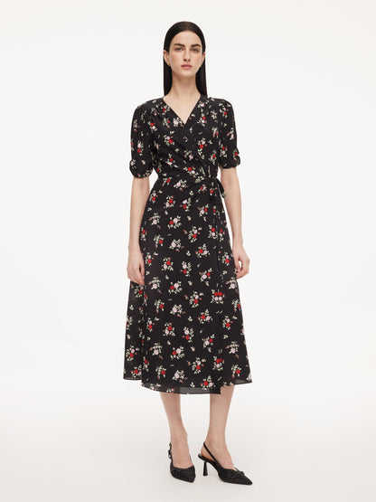 16MM Mulberry Silk Floral Print Women Maxi Wrap Dress