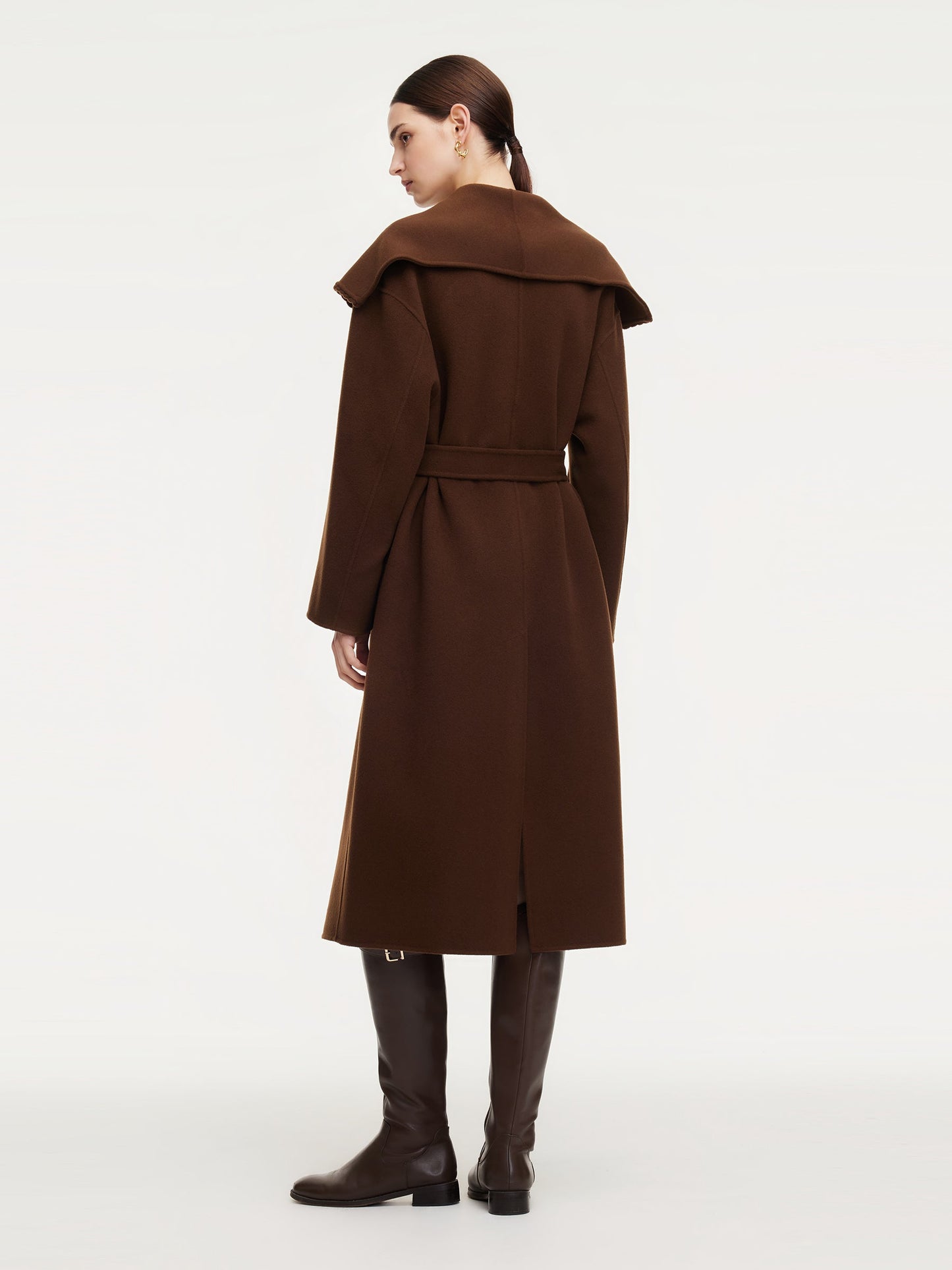 Cashmere Wool Blend Wide Collar Double-Faced Women Wrap Overcoat
