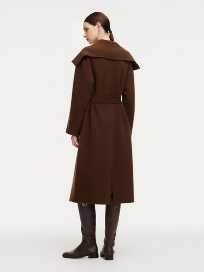 Cashmere Wool Blend Wide Collar Double-Faced Women Wrap Overcoat