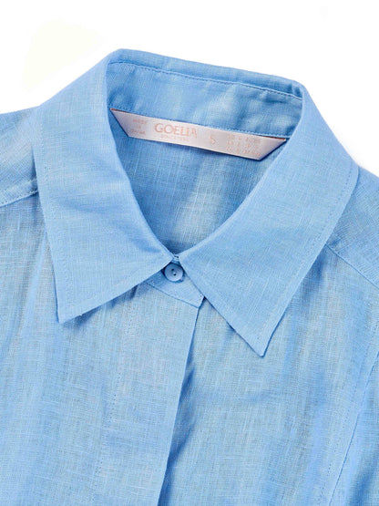 100% Linen Women Maxi Shirt Dress With Belt