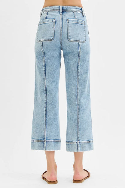 RISEN Full Size High Rise Crop Wide Front Seam Detailed Jeans Plus Size