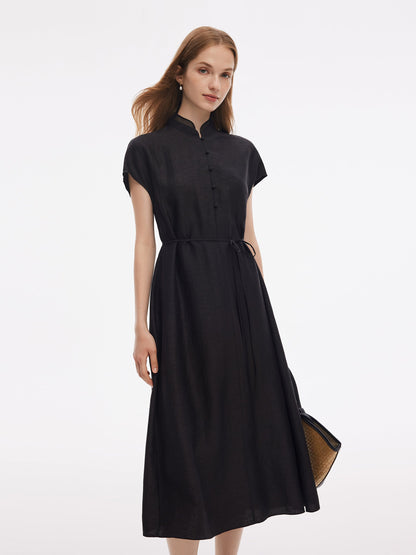 18MM Xiang Yun Silk A-Line Women Self-Tie Belt Midi Dress