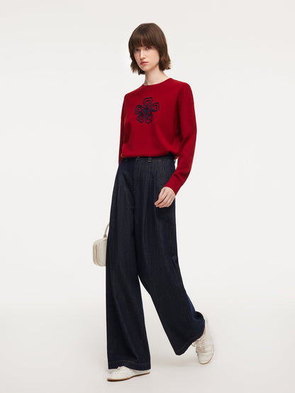 Tencel Wool Blend Floral Women Sweater