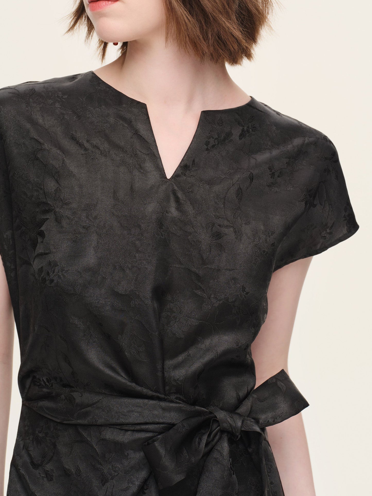 19MM Gambiered Canton Gauze Women Belted Maxi Dress With Scrunchie