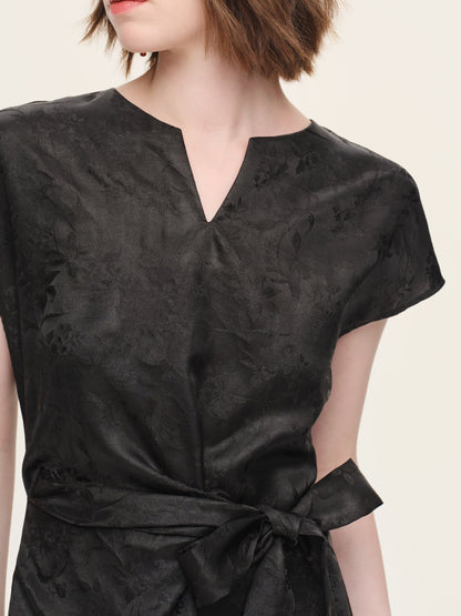 19MM Gambiered Canton Gauze Women Belted Maxi Dress With Scrunchie