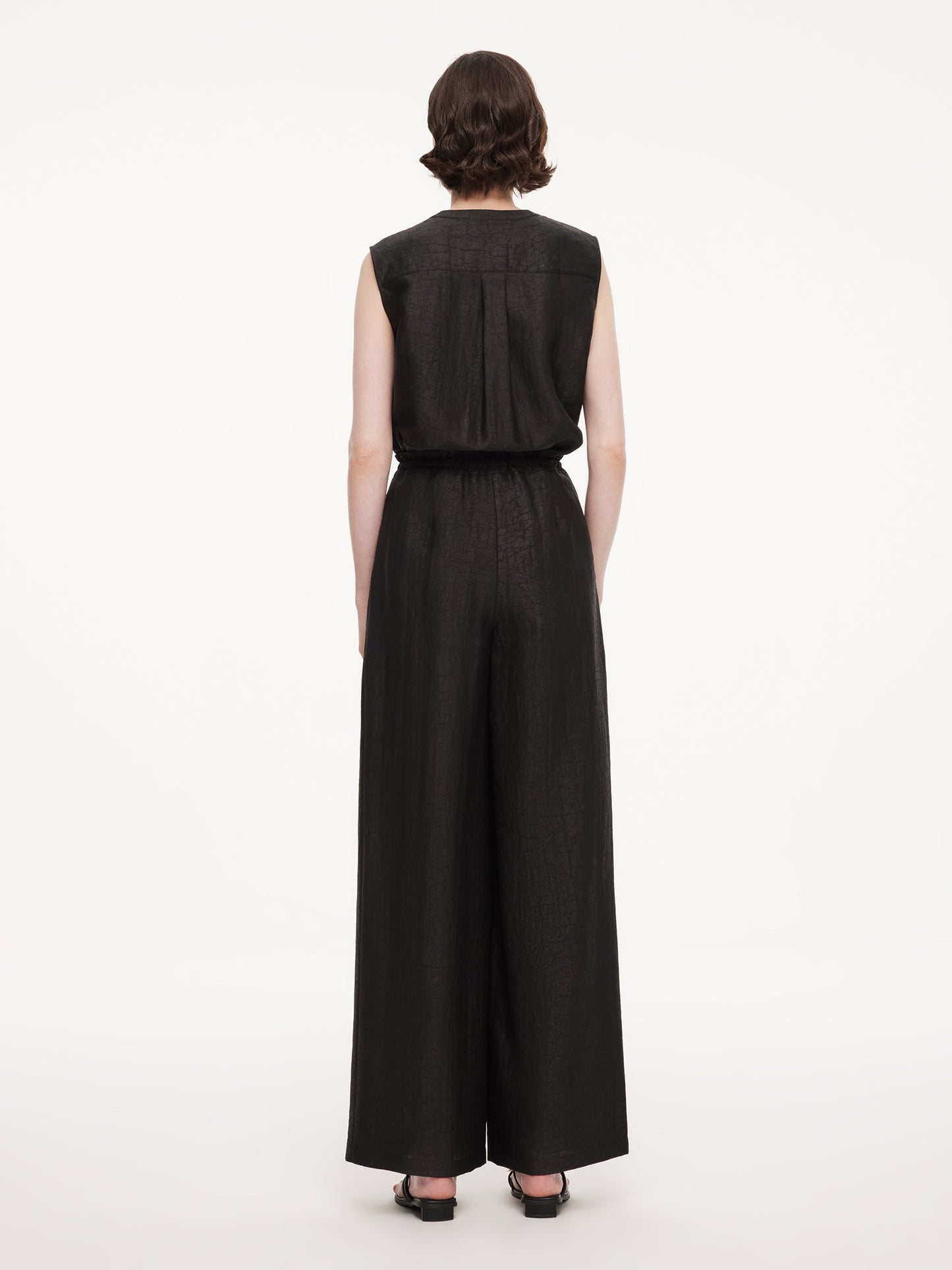 18MM Gambiered Canton Gauze Women Drawstring Waist Wide Leg Pants