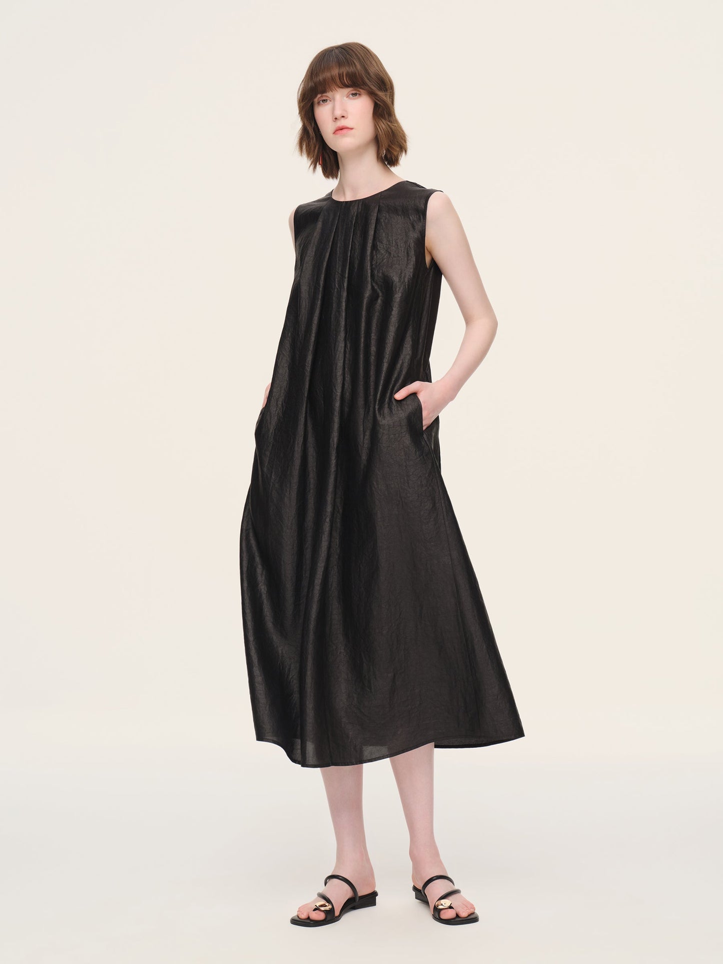 12MM Gambiered Canton Gauze Reversible Women Sleeveless Maxi Dress