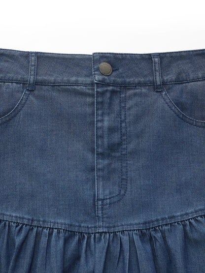 Denim Stretch Women Ruffle Mini Skirt