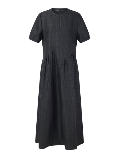18MM Gambiered Canton Gauze Women Asymmetrical Gathered Maxi Dress