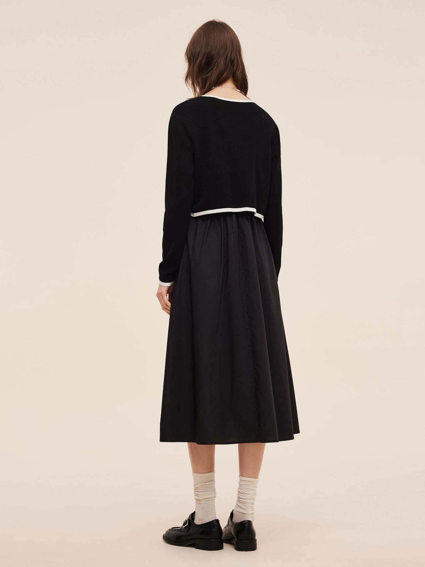 Lyocell Blend Cardigan And Patchwork Strap Maxi Dress Two-Piece Set