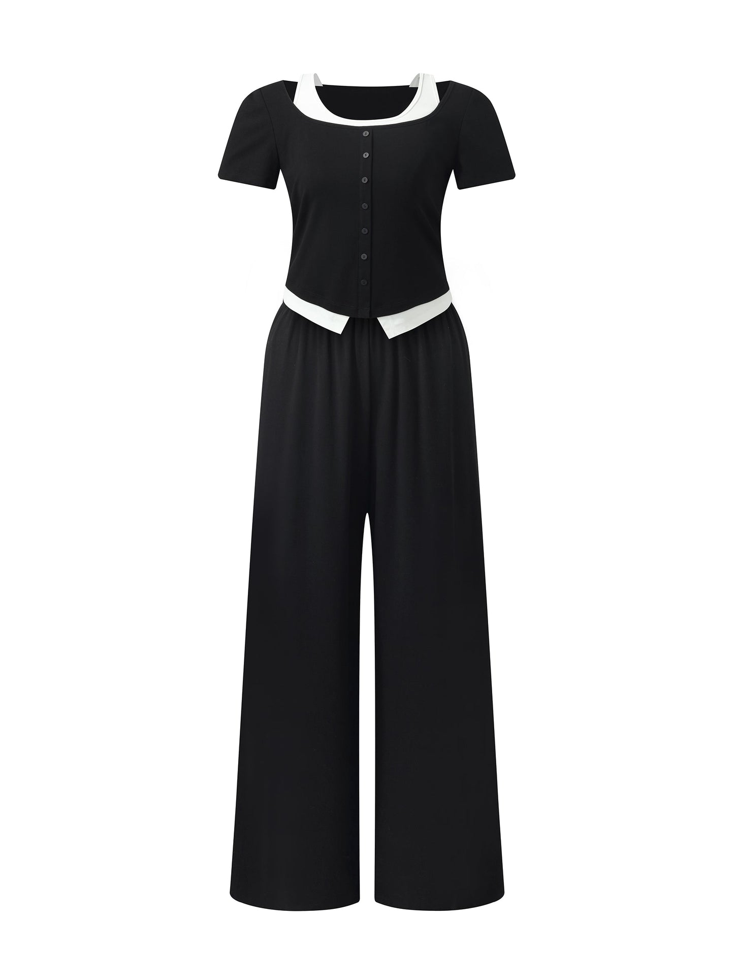 Mock Layered Knit Top And Pants Two-Piece Set