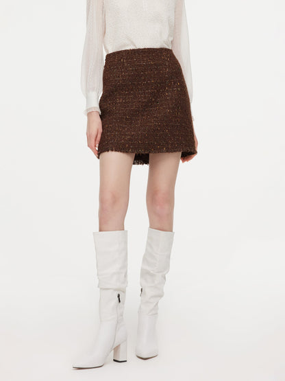 [Preview] Wool Blend Tweed Sequins Women A-Line Skirt