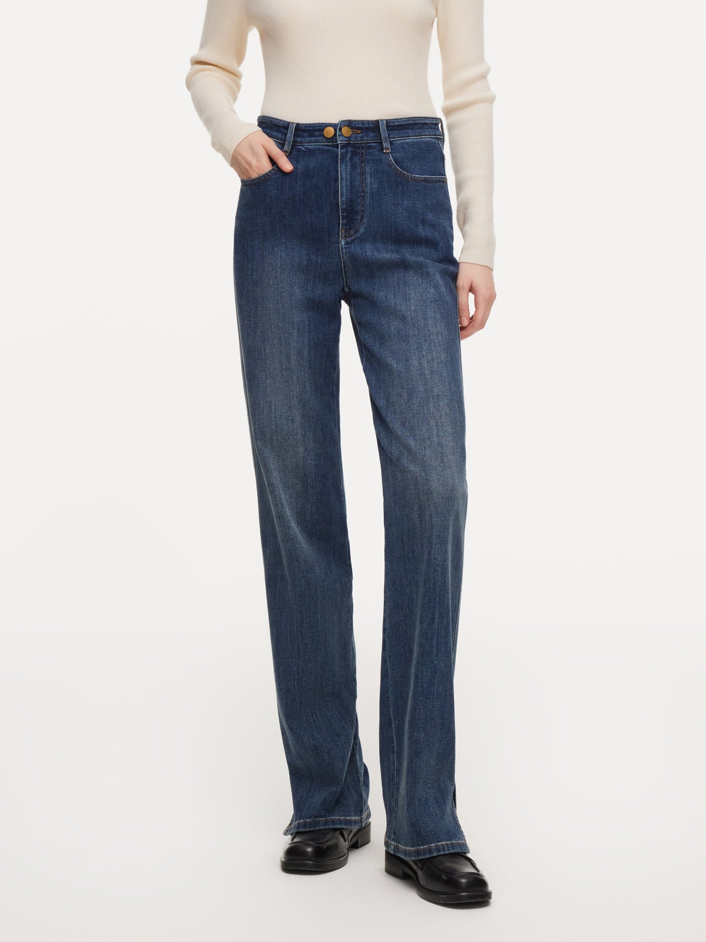Acetate Blend Denim Micro-Flared Women Jeans