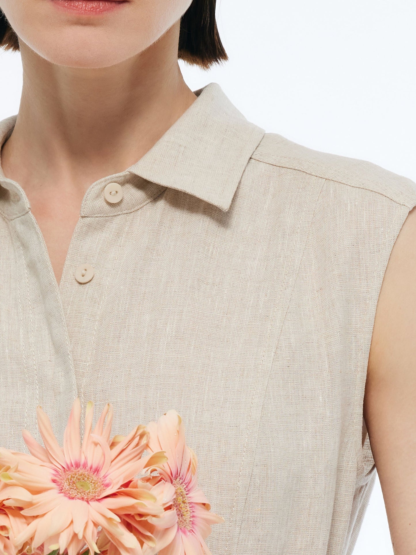 100% Linen Women Vest Maxi Shirt Dress With Belt