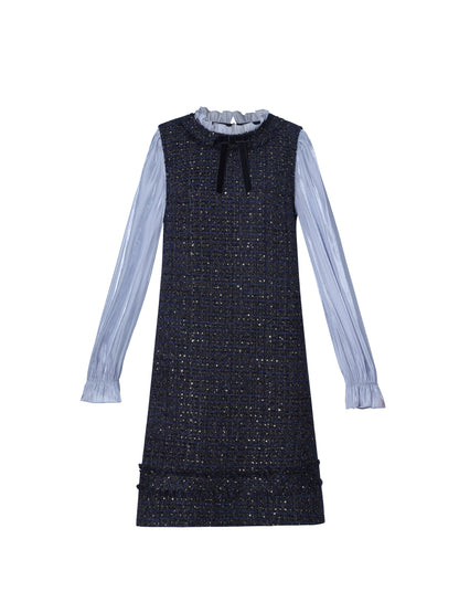 Tweed Faux-Layered Women Mini Dress