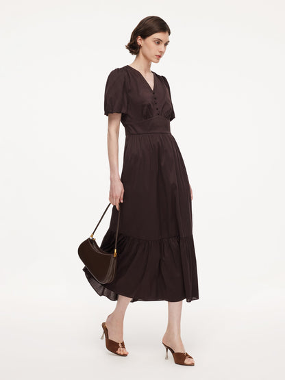 Cotton Blend V-Neck Women A-Line Tiered Maxi Dress