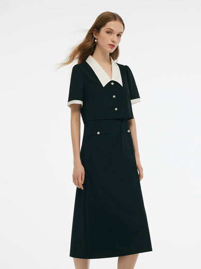 Faux Two-Piece Women Midi Dress With Detachable Bowknot