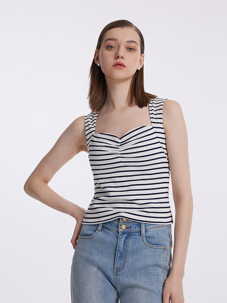 Striped Knitted Camisole With Detachable Chest Pads