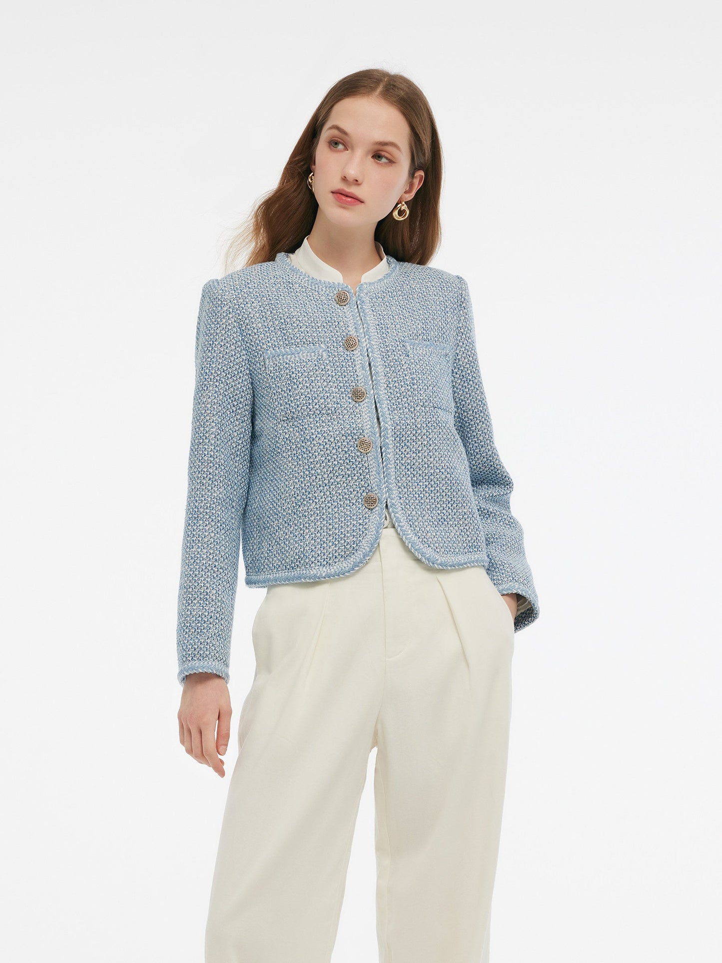 Single-Breasted Round Neck Women Jacket