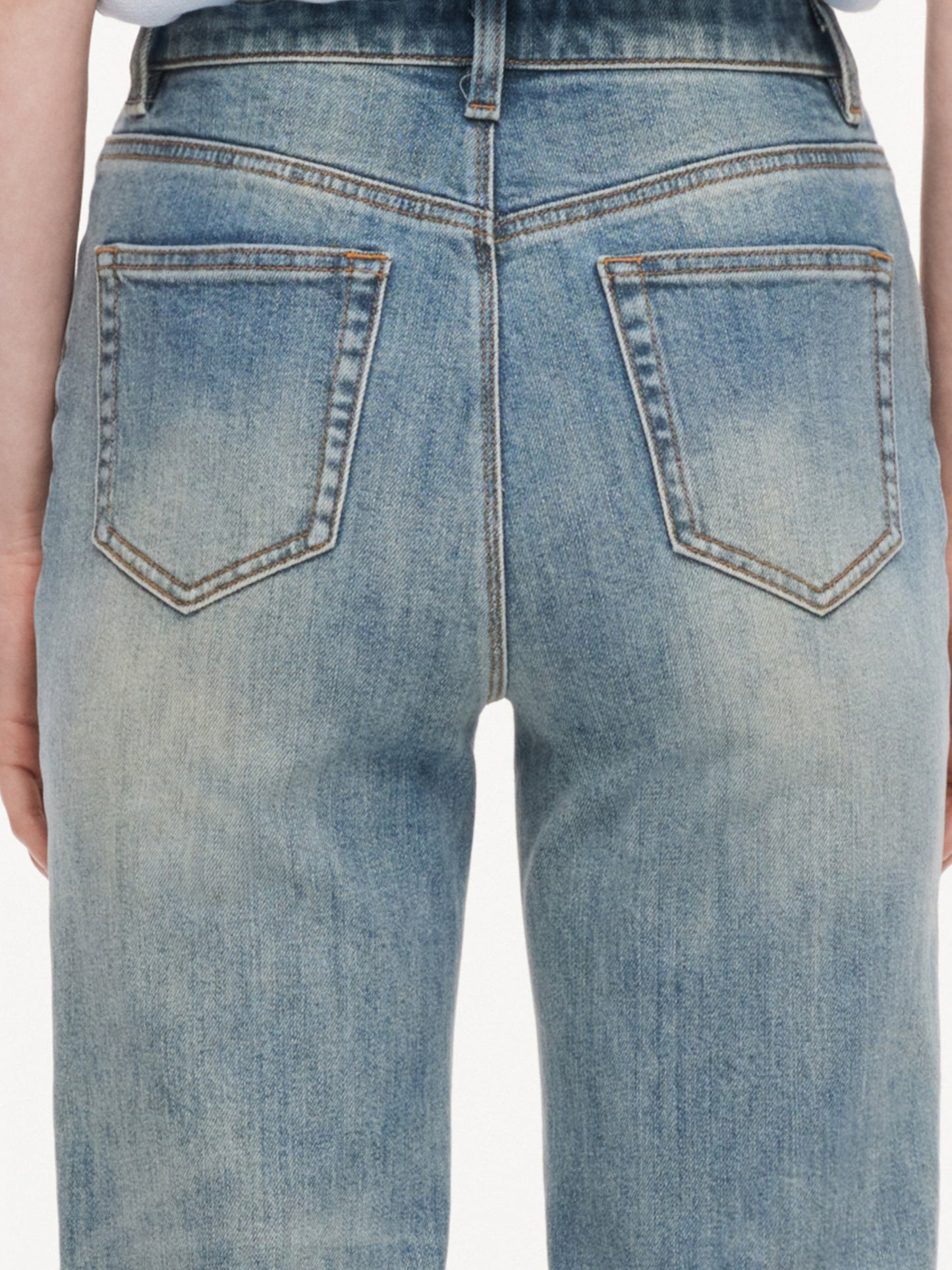 Cotton Denim Adjustable Waist Women Straight Leg Folded Jeans
