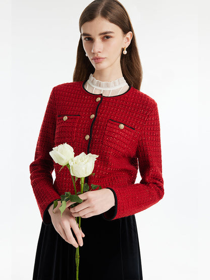 Wool-Blend Sequins Knitted Women Cardigan