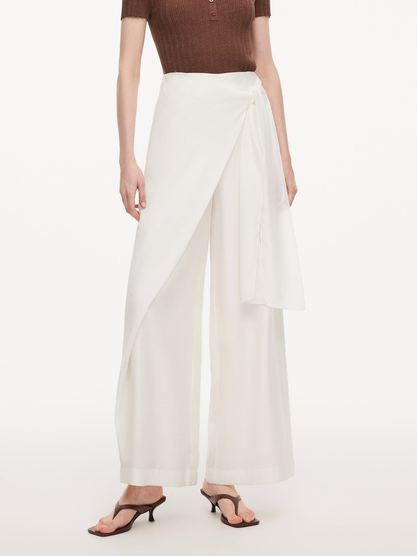 Lyocell Acetate Linen Blend Tie Front Women Pants