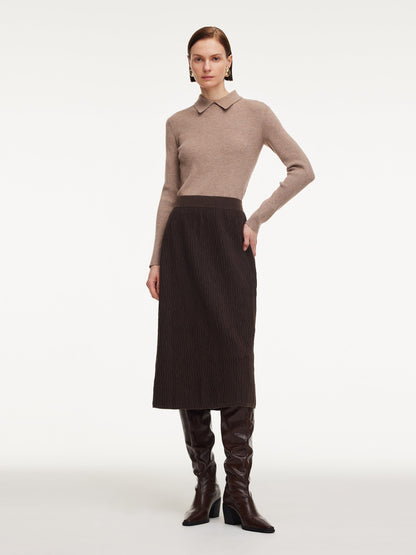 Ribbed Knitted Column Women Skirt