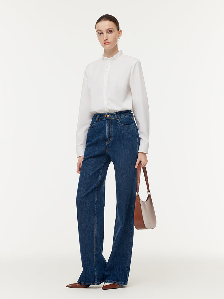 Cotton Ruffle Collar Women Shirt