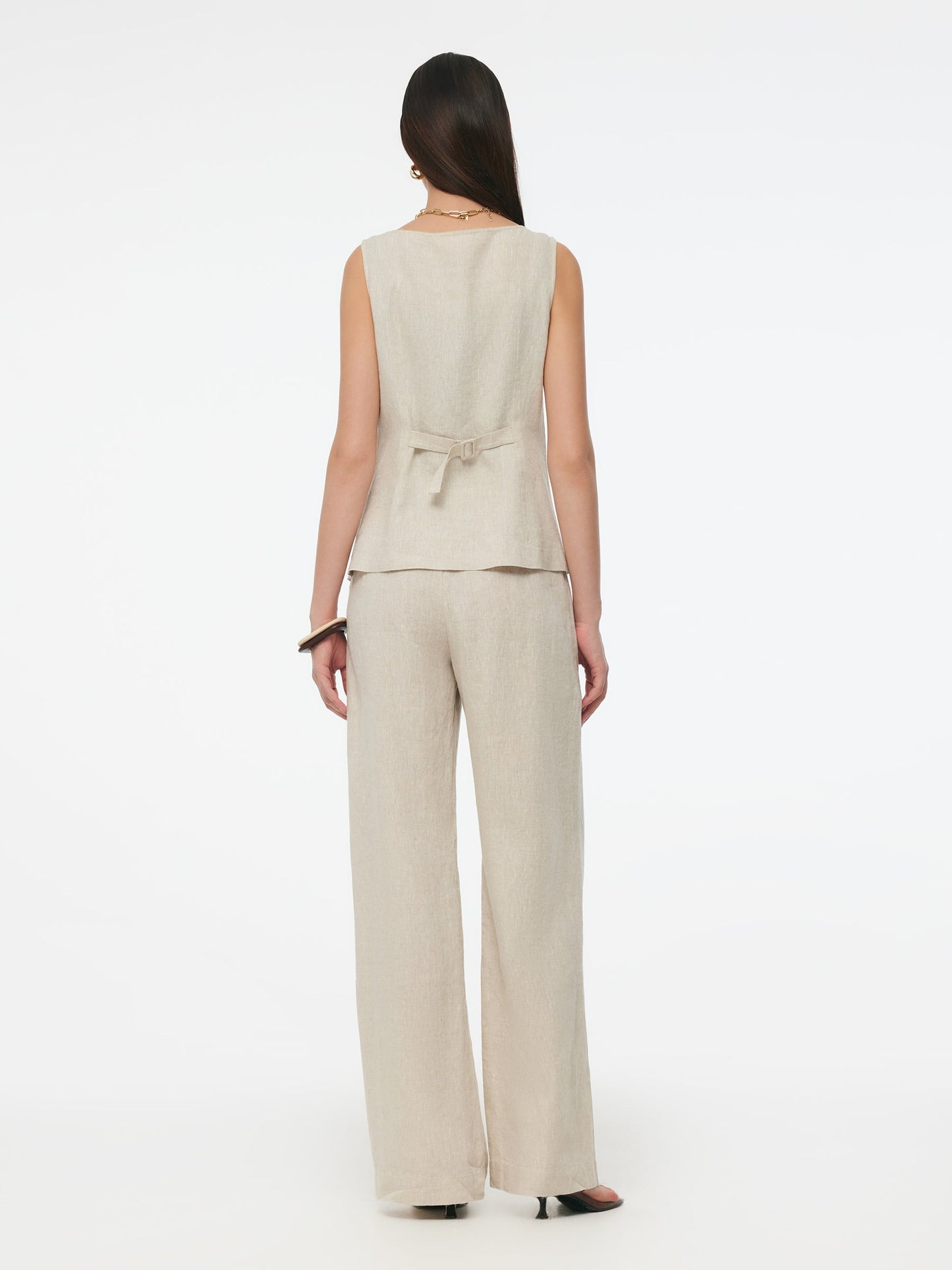 100% Linen Vest And Pants Two-Piece Set