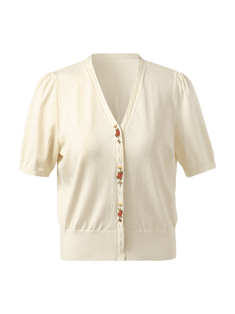 Tencel-Silk Blend Floral Embroidered Women Knit Top
