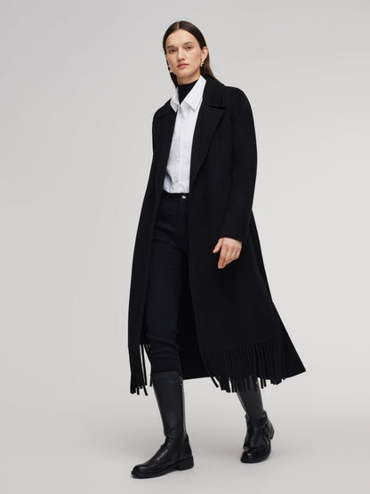 Cashmere Wool Blend Fringe Hem Women Wrap Overcoat