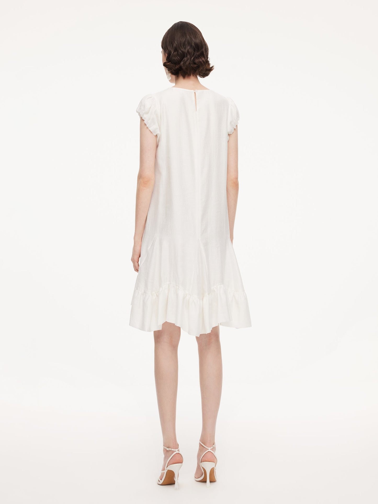 Lyocell Acetate Linen Blend Ruffle Hem Women Mini Dress With Crossbody Bag