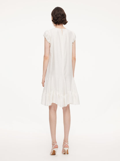 Lyocell Acetate Linen Blend Ruffle Hem Women Mini Dress With Crossbody Bag