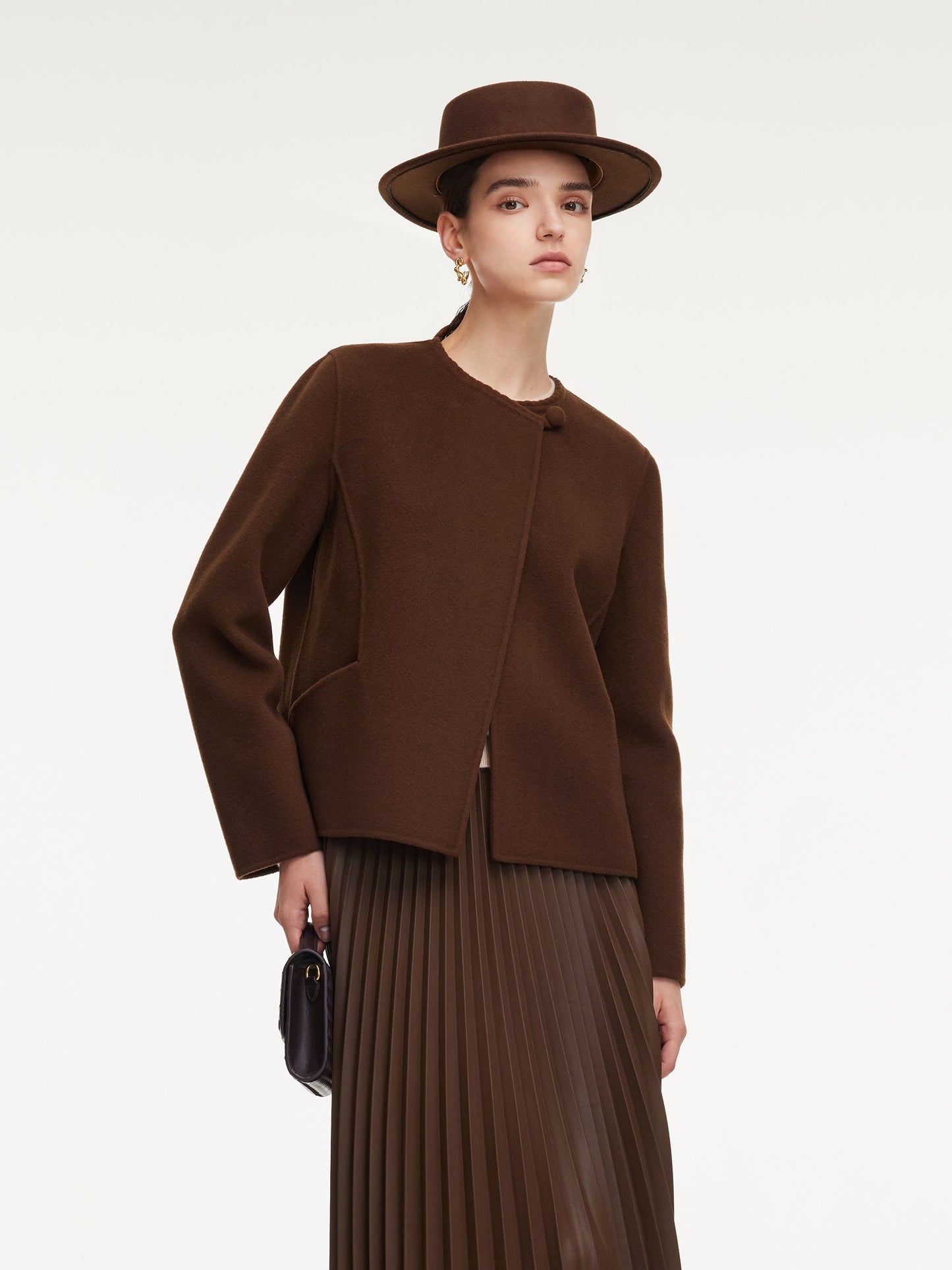 Cashmere Wool Blend Double-Faced Women Cropped Jacket
