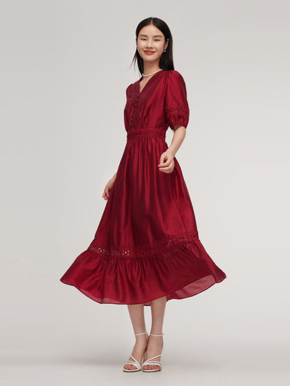Tencel Blend Lace Patchwork Women Maxi Dress