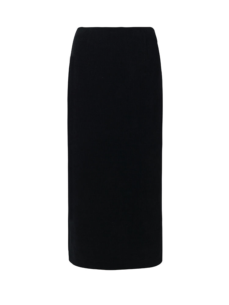 Black Straight Knitted Slit Women Skirt