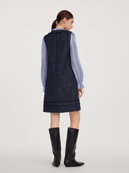 Tweed Faux-Layered Women Mini Dress