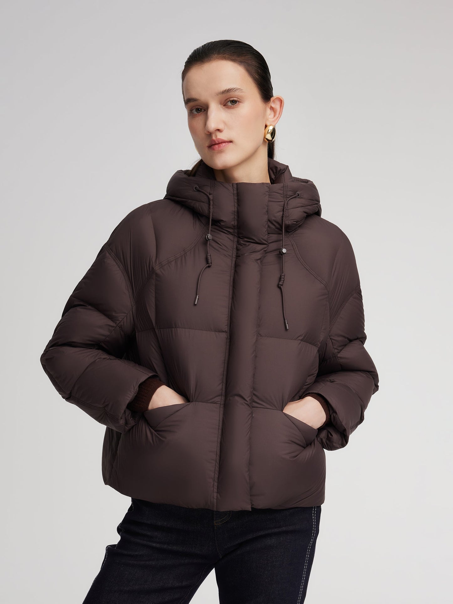 Lightweight Drawstring Hem Hooded Goose Down Jacket