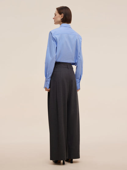 Wool Blend Women High Waisted Wide Leg Pants