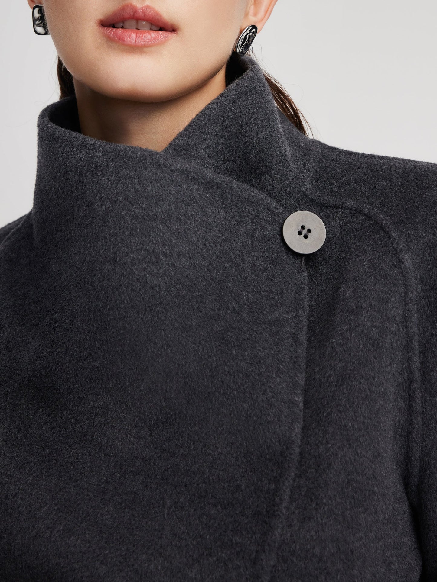 100% Wool Windproof Convertible Collar Women Wrap Overcoat