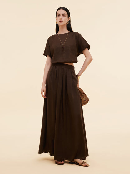 100% Linen Women High-Waisted A-Line Skirt