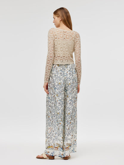 Wool Openwork Women Crop Knit Top With Camisole