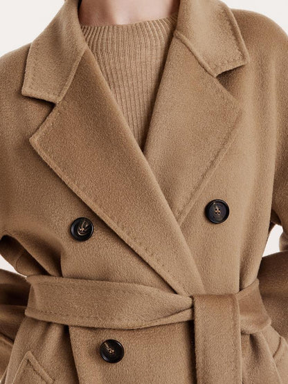 Pure Cashmere Double-Breasted Coat With Beret