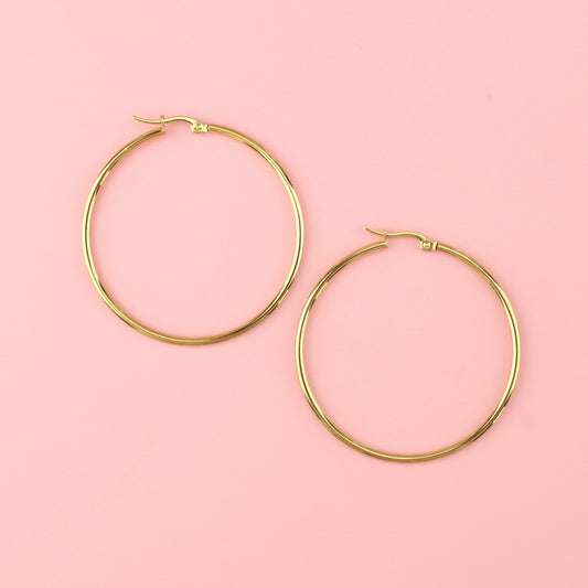 50mm Stainless Steel Hoop Earrings (Gold Plated)
