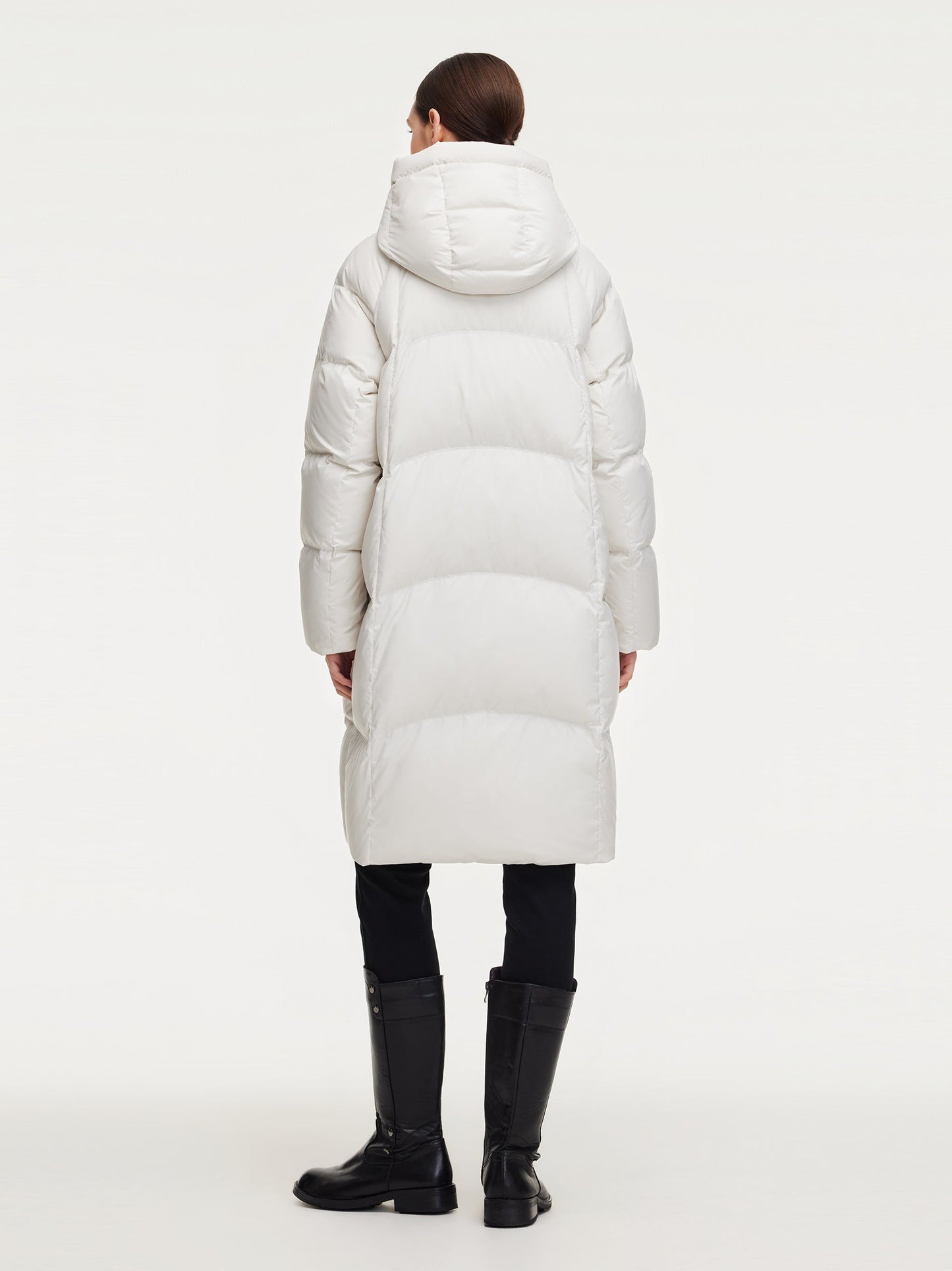 Cocoon Hooded Zip-Up Long Goose Down Coat