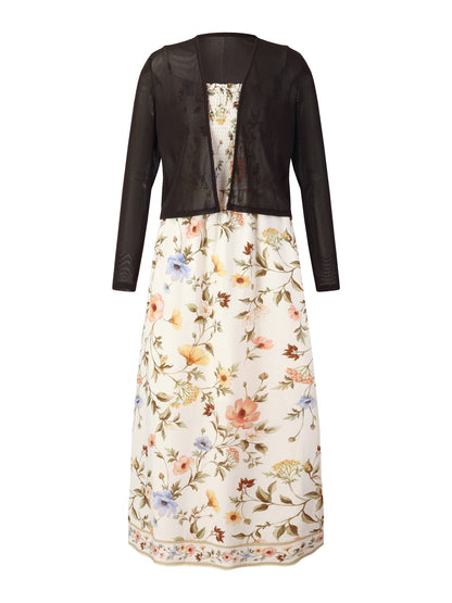 Tencel Blend Cardigan And Floral Print Strap Dress Two-Piece Set