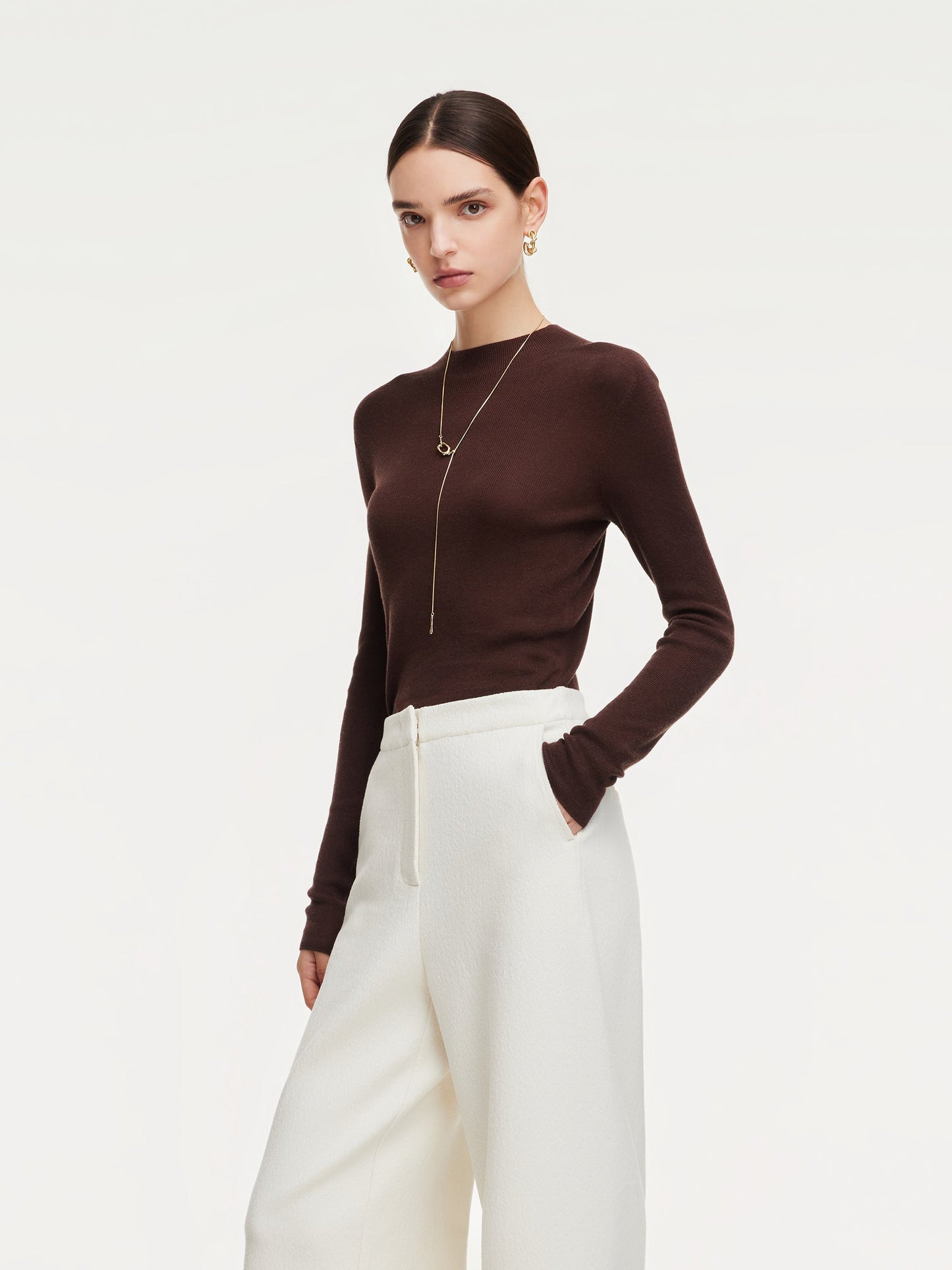 Cashmere Mulberry Silk Tencel Blend Women Knit Top