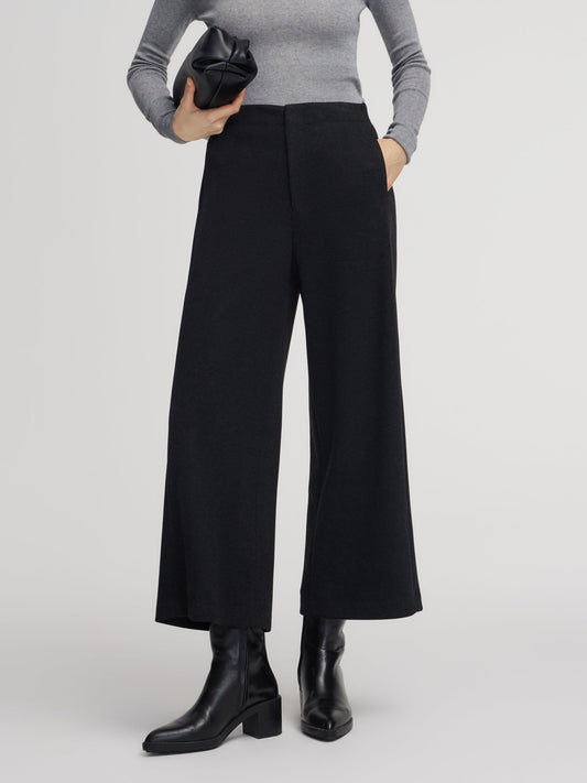 Stretch Adjustable Waist Straight Leg Women Knit Cropped Pants